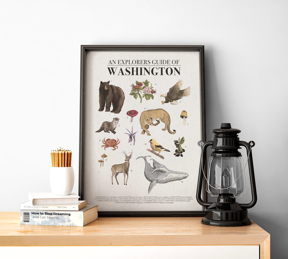 Washington State Poster | Pacific Northwest Hiking Wall Art