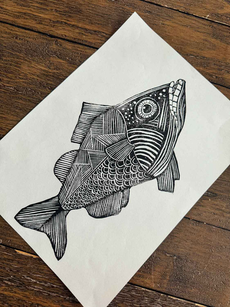 Bass linocut print
