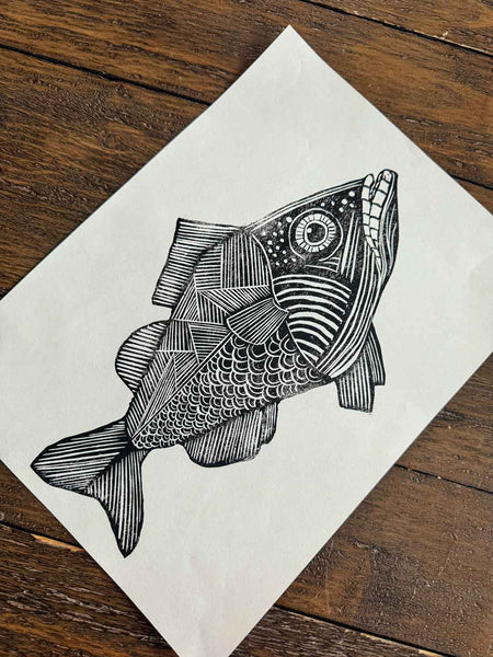Bass linocut print