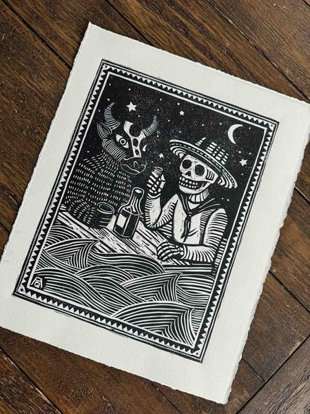 Mar de Aguardiente linocut print