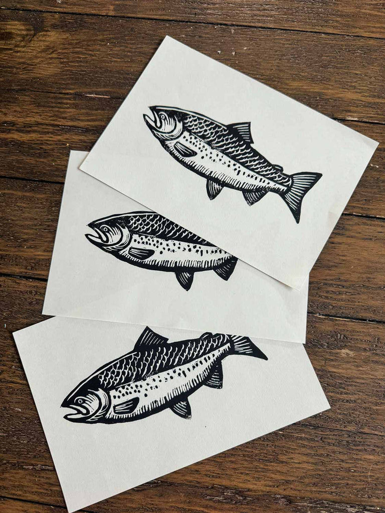 Trout linocut print