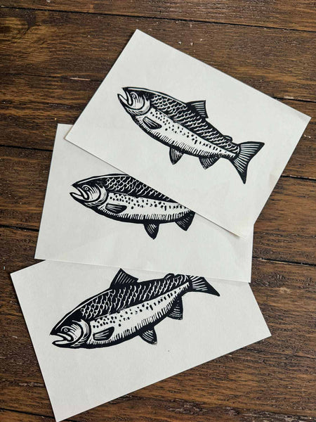Trout linocut print