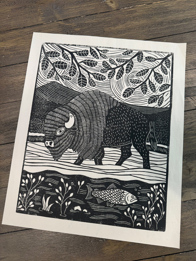 Yellowstone linocut print